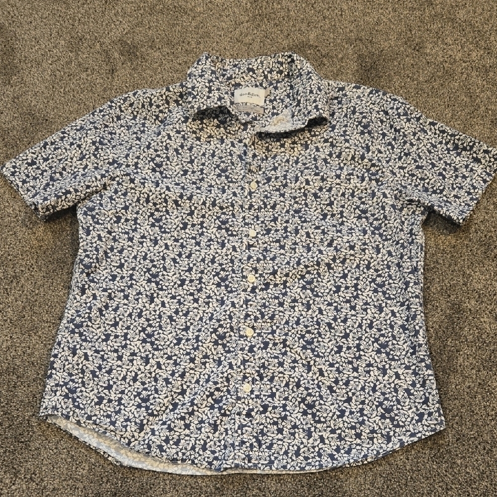 Goodfellow & Co Mens Slim Navy & White Floral Button Down Shirt Top Sz L